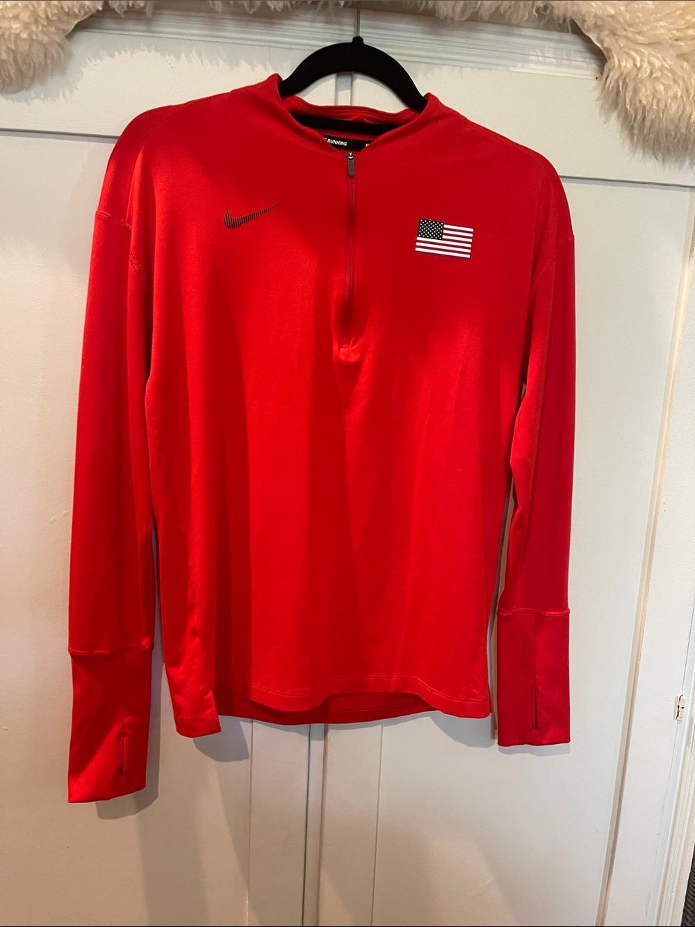 Nike Red running Quarter-Zip Performance Pullover with USA Flag unisex